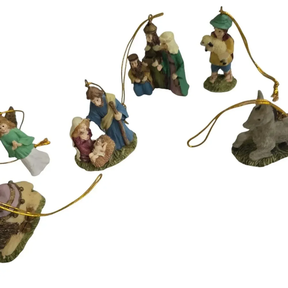 Nativity Christmas Ornament Set Resin Holy Family Wise Men Angel Camel Donkey